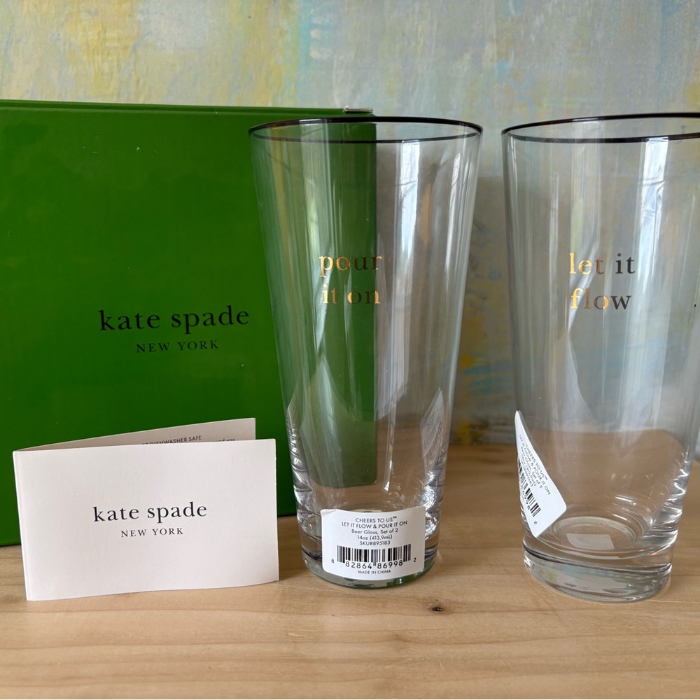 Kate Spade Clear Glass Set with Gold Text